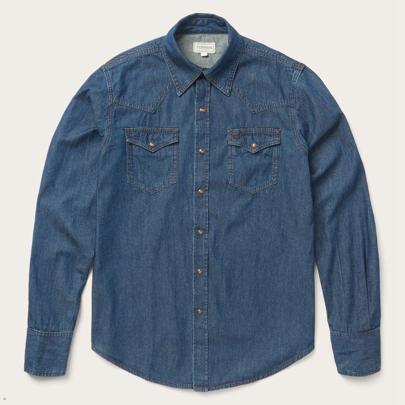 Blue Stetson Modern Denim Western Men's Shirts | UK 05STHRXVF