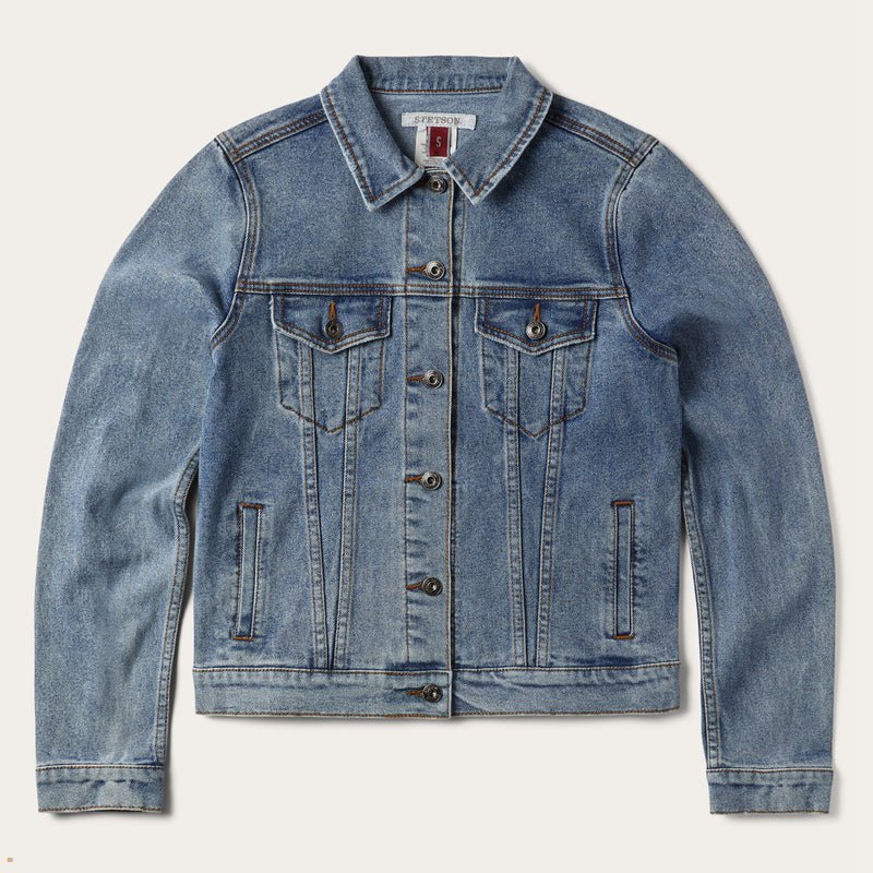 Blue Stetson Stretch Denim Women's Jackets | UK 41NUPAYFE