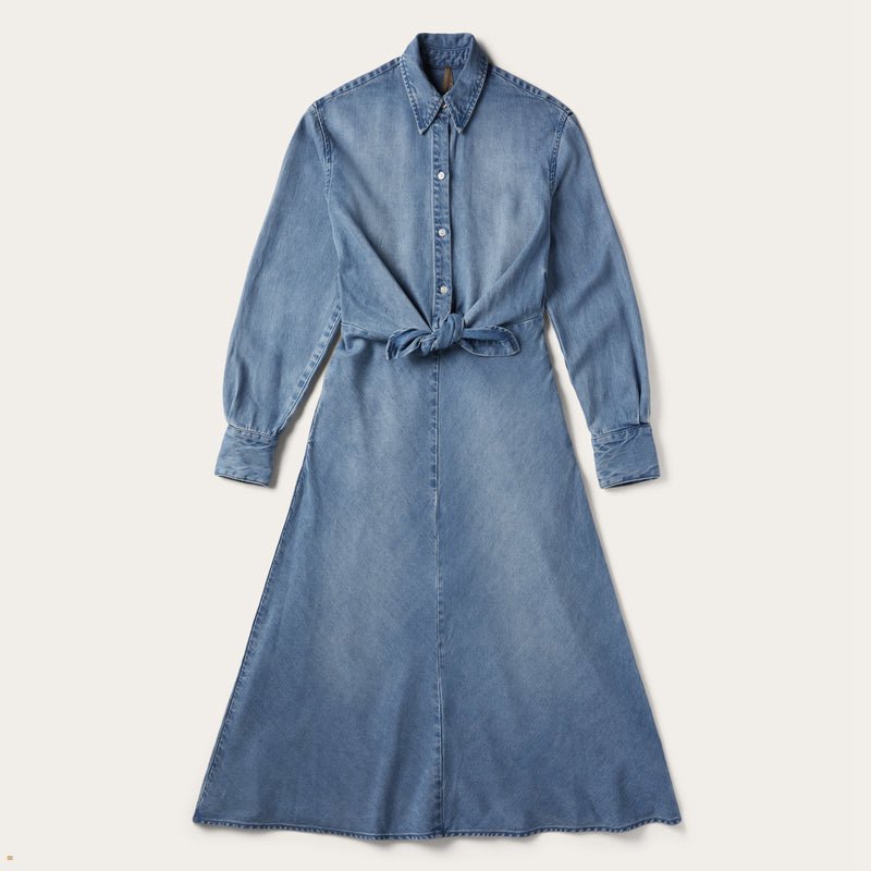 Blue Stetson Tencel Tie-Front Women's Dresses | UK 09GJTWIQP