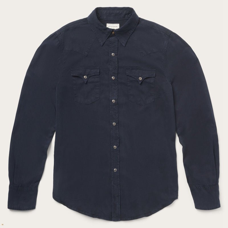 Blue Stetson Twill Men's Shirts | UK 94VYGLWKI