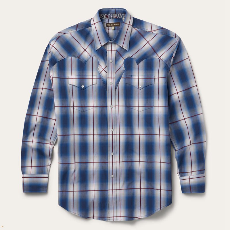 Blue Stetson Western Men's Shirts | UK 81VDFTPZY