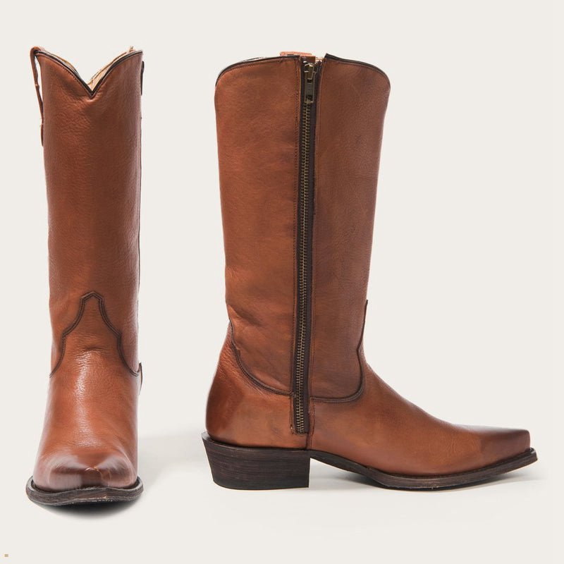 Brown Stetson Austin Leather Cognac Leather Snip Toe Women's Boots | UK 57HVAOZXQ