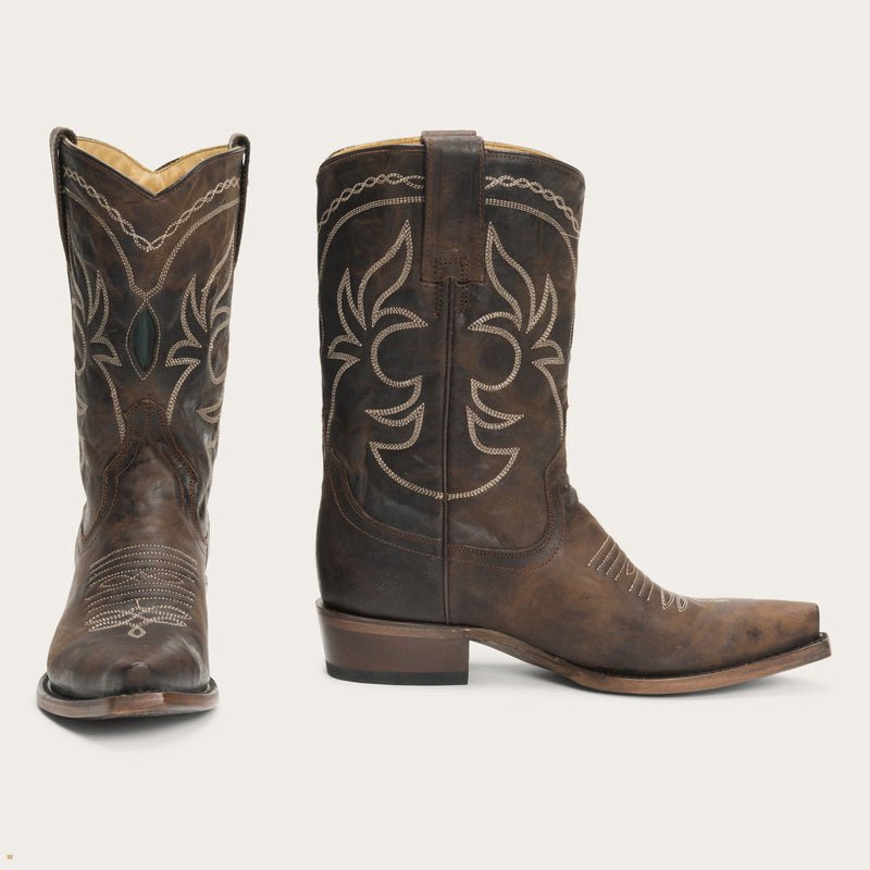 Brown Stetson Iris Mid-Calf Embroidered Women's Boots | UK 18APYGNHB