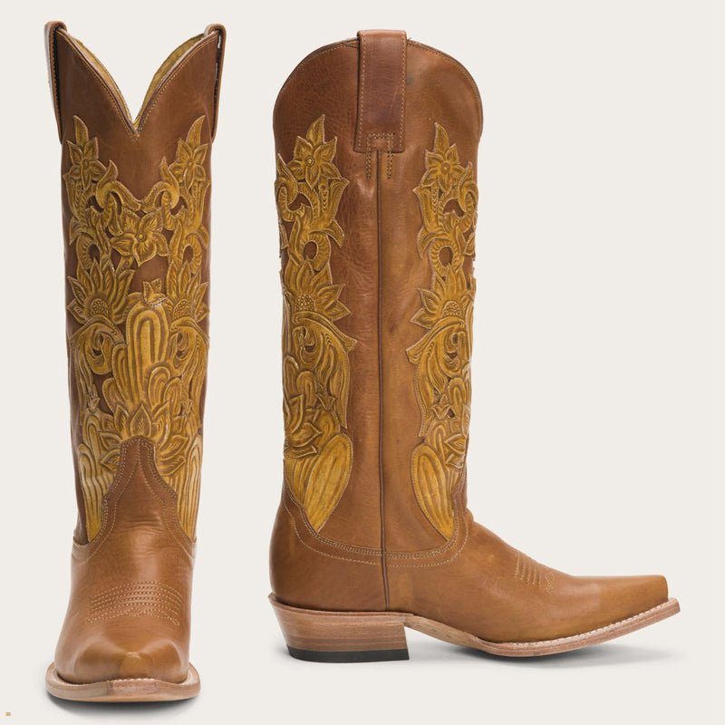 Brown Stetson Jules Hand Tooled Leather Women's Boots | UK 75PBJINDG