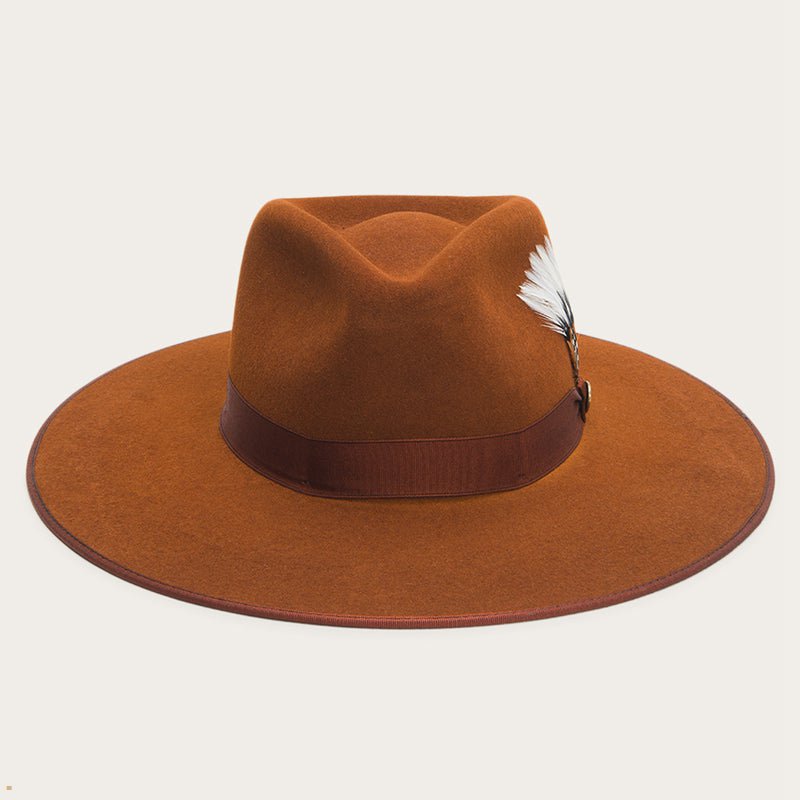 Brown Stetson Midtown Wide Flat Brim Women's Fedoras | UK 26XDZMYSP