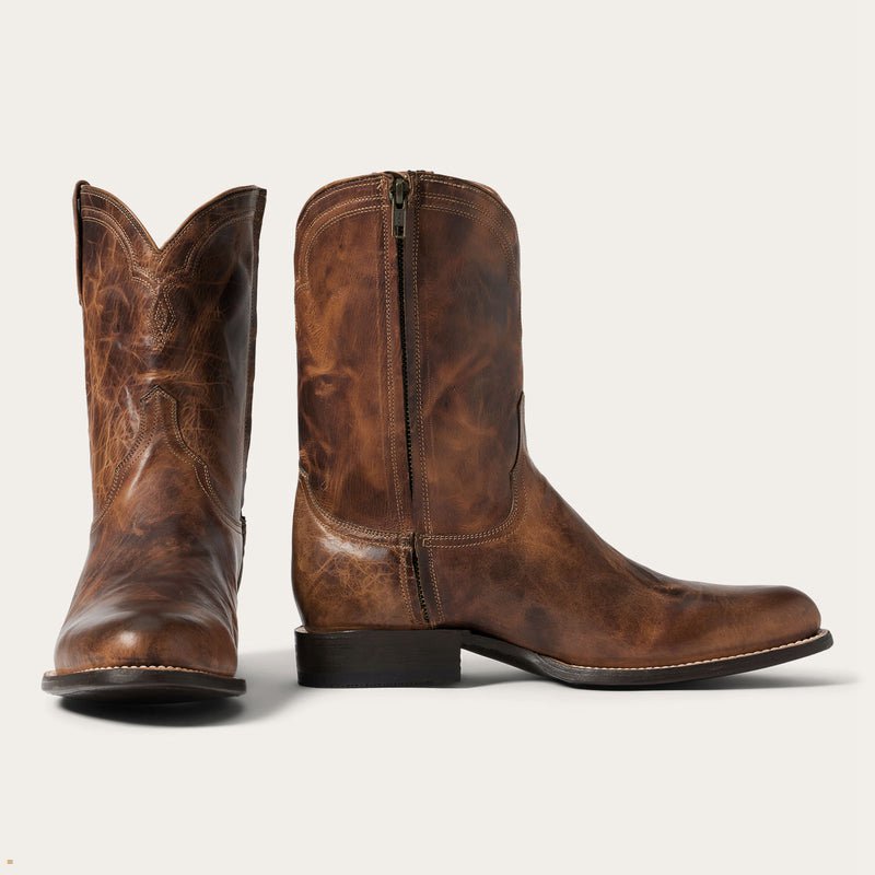 Brown Stetson Rancher Zip Men's Boots | UK 25DOIRATL