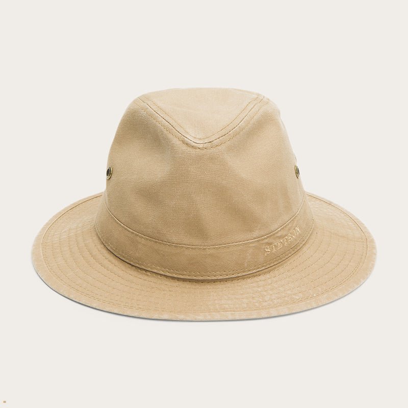 Brown Stetson Traveller Delave Organic Cotton Men's Outdoor Hats | UK 12VPWZKLJ