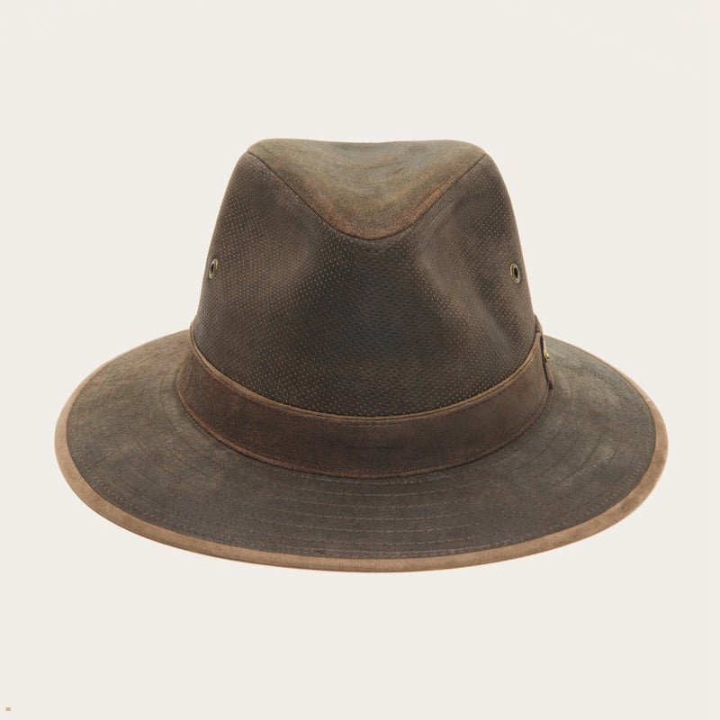 Brown Stetson Weathered Leather Safari Men's Outdoor Hats | UK 71UZIEAXO