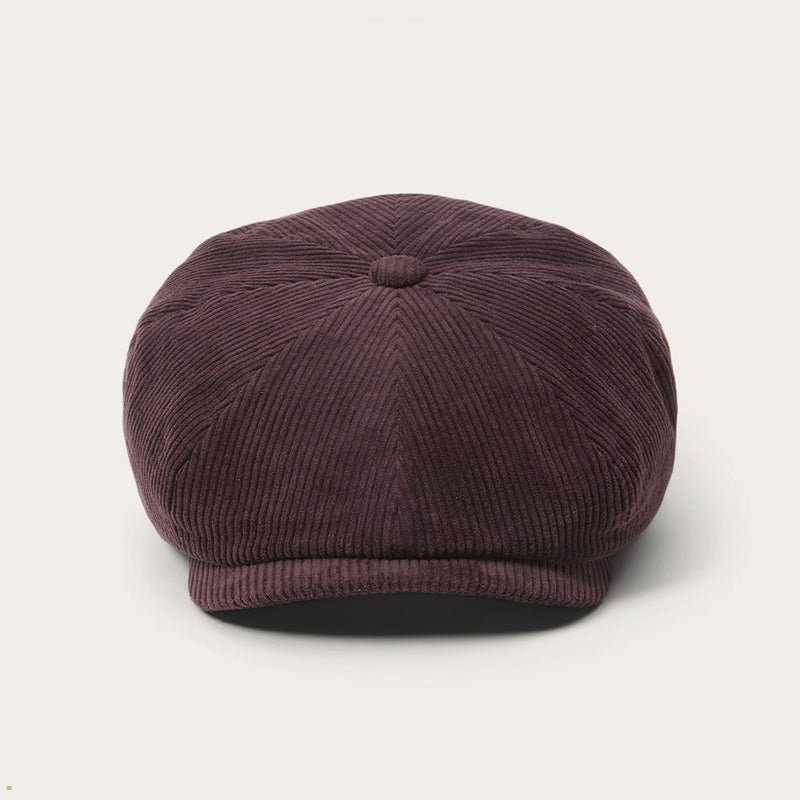 Burgundy Stetson Hatteras Cord Men's Caps | UK 21HIBXVKG