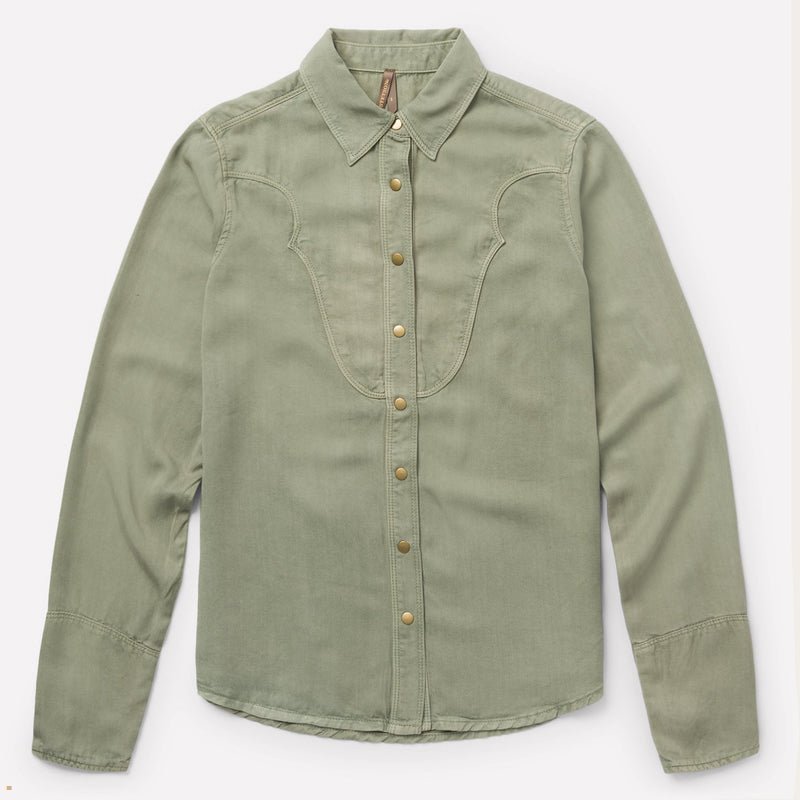 Green Stetson Twill Snap Front Western Women's Shirts | UK 36RULPNXQ