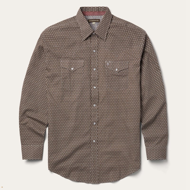 Grey Stetson Arrow Print Western Men's Shirts | UK 24COFTVUI