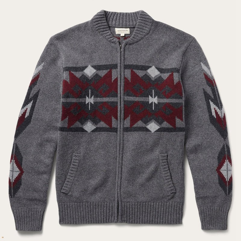 Grey Stetson Aztec Men's Cardigan | UK 86RKMYPLZ