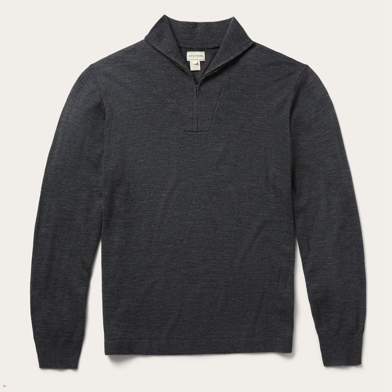 Grey Stetson Elbow Patch Knit Men's Sweater | UK 94VPFARWM