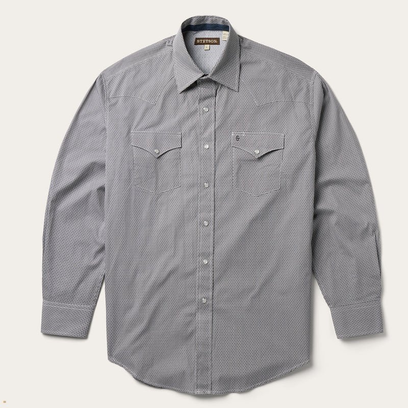 Grey Stetson Geo Print Western Men's Shirts | UK 34SEJQYDA