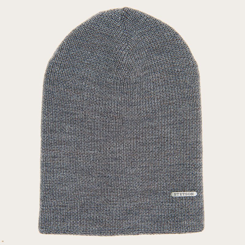 Grey Stetson Long Wool Men's Beanie | UK 85UMOHQPJ