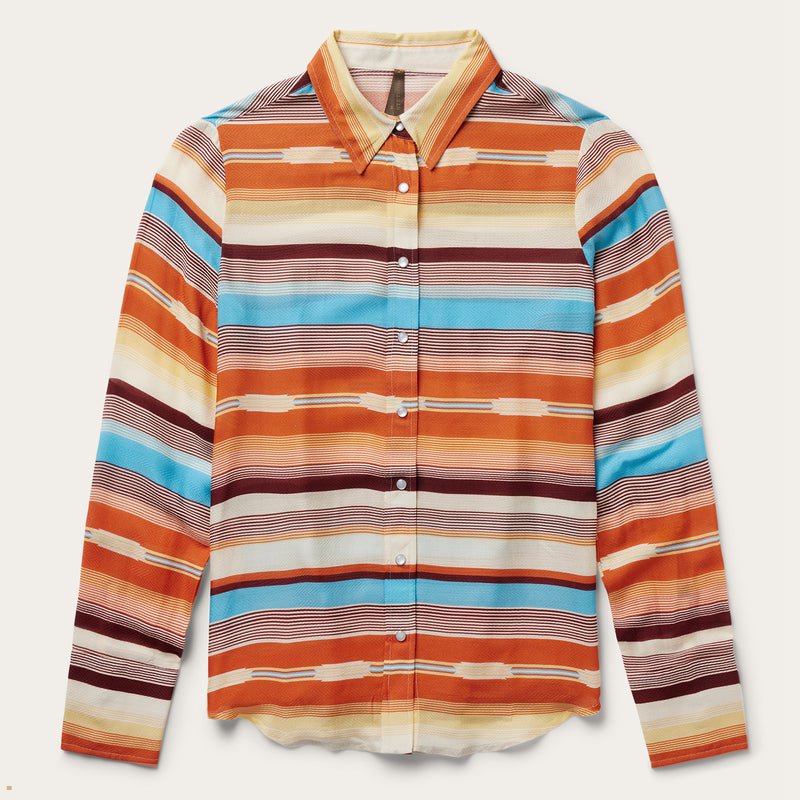 Multicolor Stetson Sunset Serape Print Rayon Herringbone Western Women's Shirts | UK 20JFMZIGB