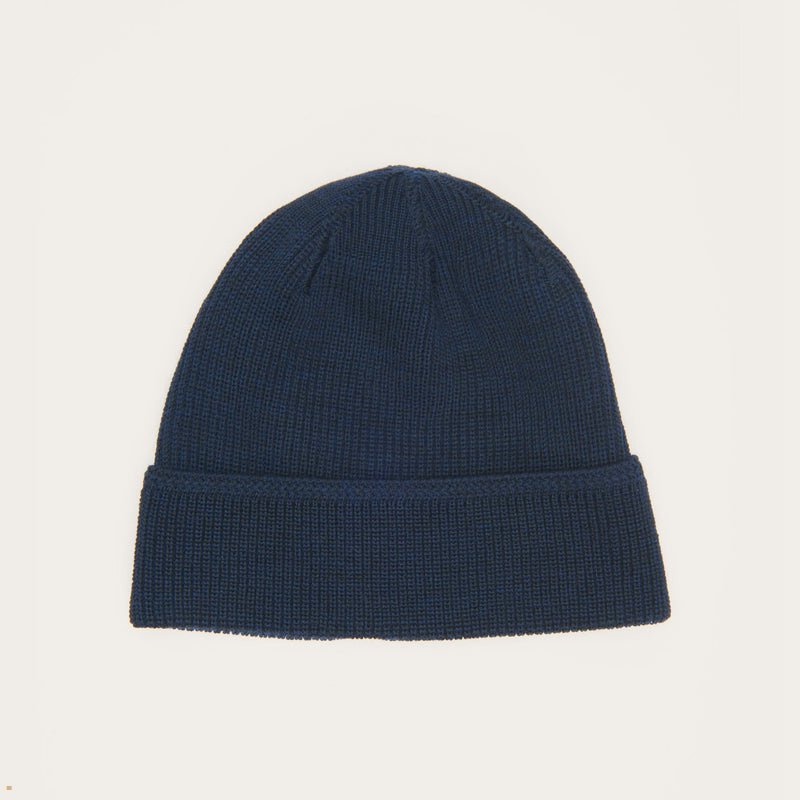 Navy Stetson Merino Wool Women's Beanie | UK 23EORNTMS