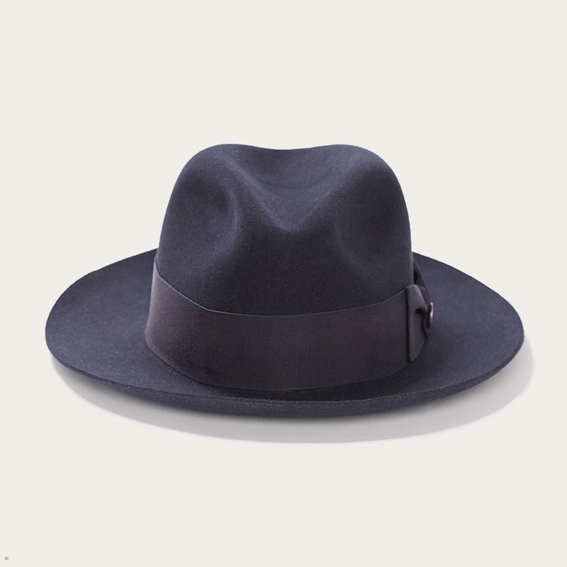 Navy Stetson Temple Men's Fedoras | UK 86HTRUICV